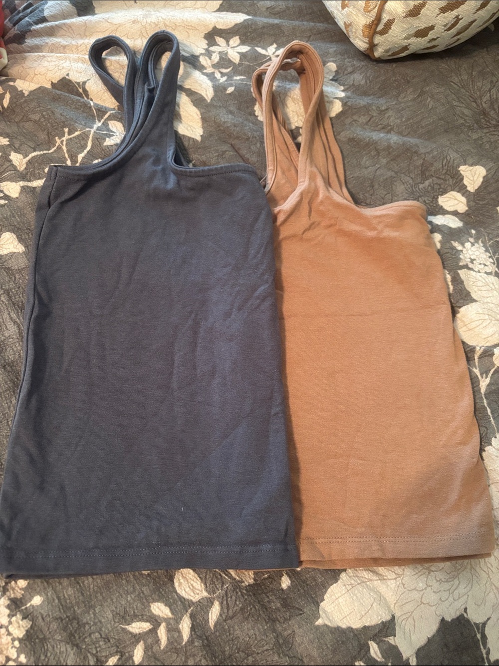 Two Cotton On Tank Tops - navy & Brown slightly crop